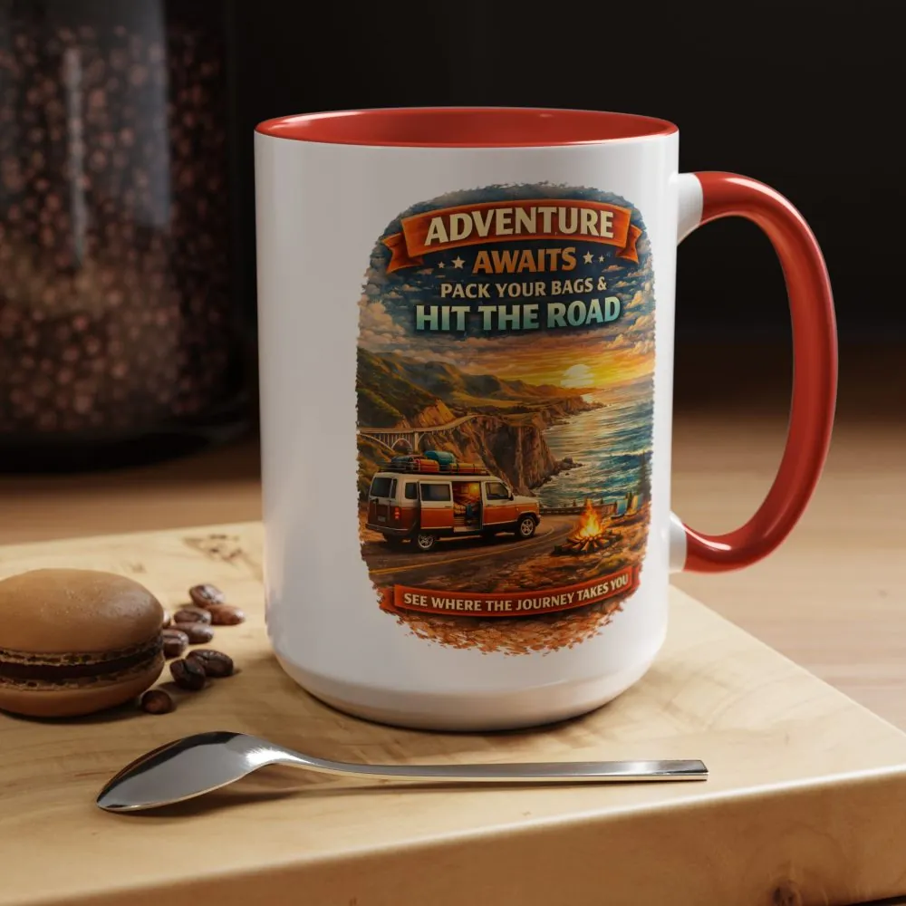 8117993461669150549_2048.jpeg Accent Coffee Mug (11, 15oz) — "Adventure Awaits-Pack Your Bags" Design Scenic-Line