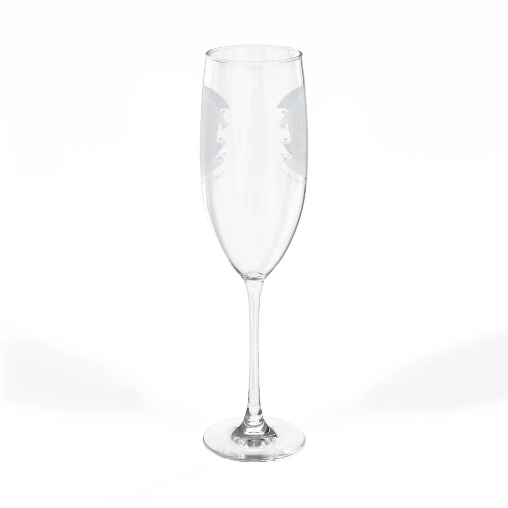 Engraved 8oz Champagne Flute — "Happ Camper - Christmas Wishes"