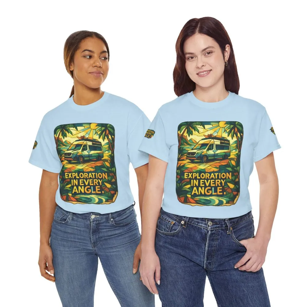 Unisex Heavy Cotton Tee — "Exploration In Every Angle" Design Cubic-Line