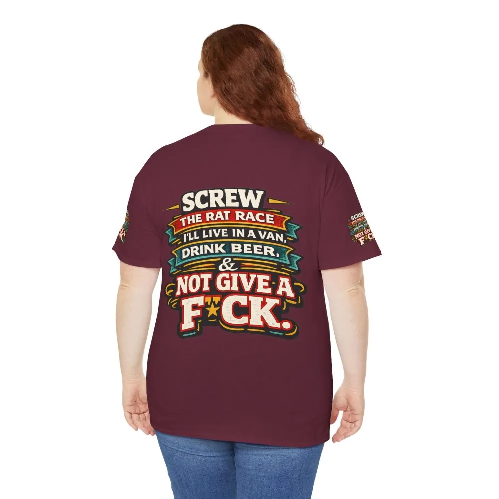 Unisex Heavy Cotton Tee — "Screw The Rat Race" Design F**K-Line