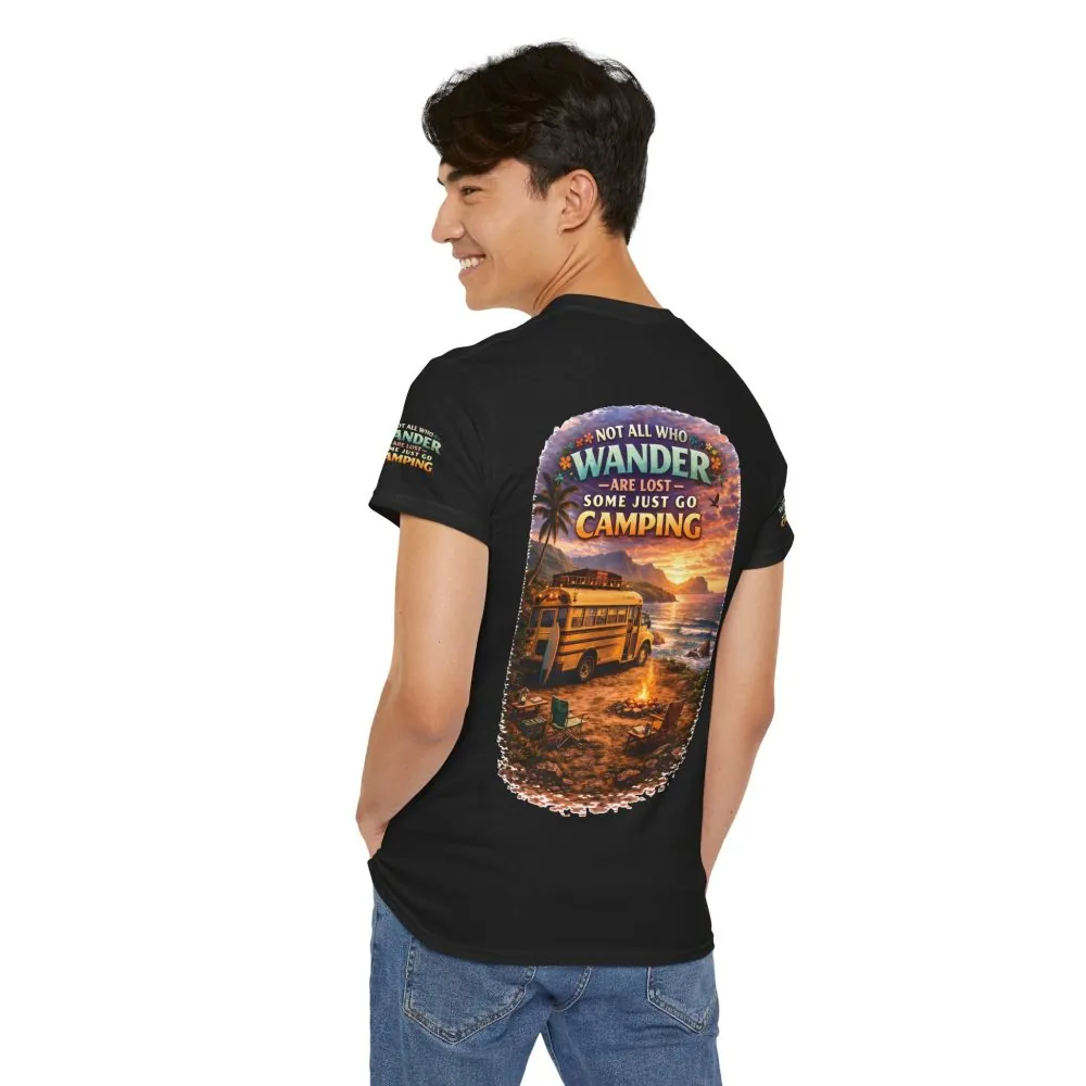 Unisex Heavy Cotton Tee — "Not All Who Wander Are Lost" Design Scenic-Line