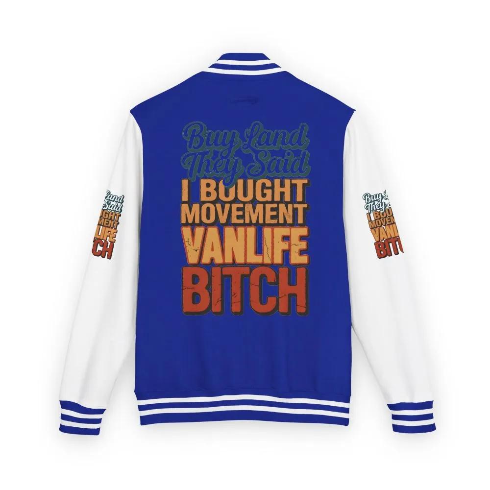 8137077657774205346_2048.jpeg Unisex Heavyweight Letterman Jacket — "Buy Land They Said" Design F**K-Line