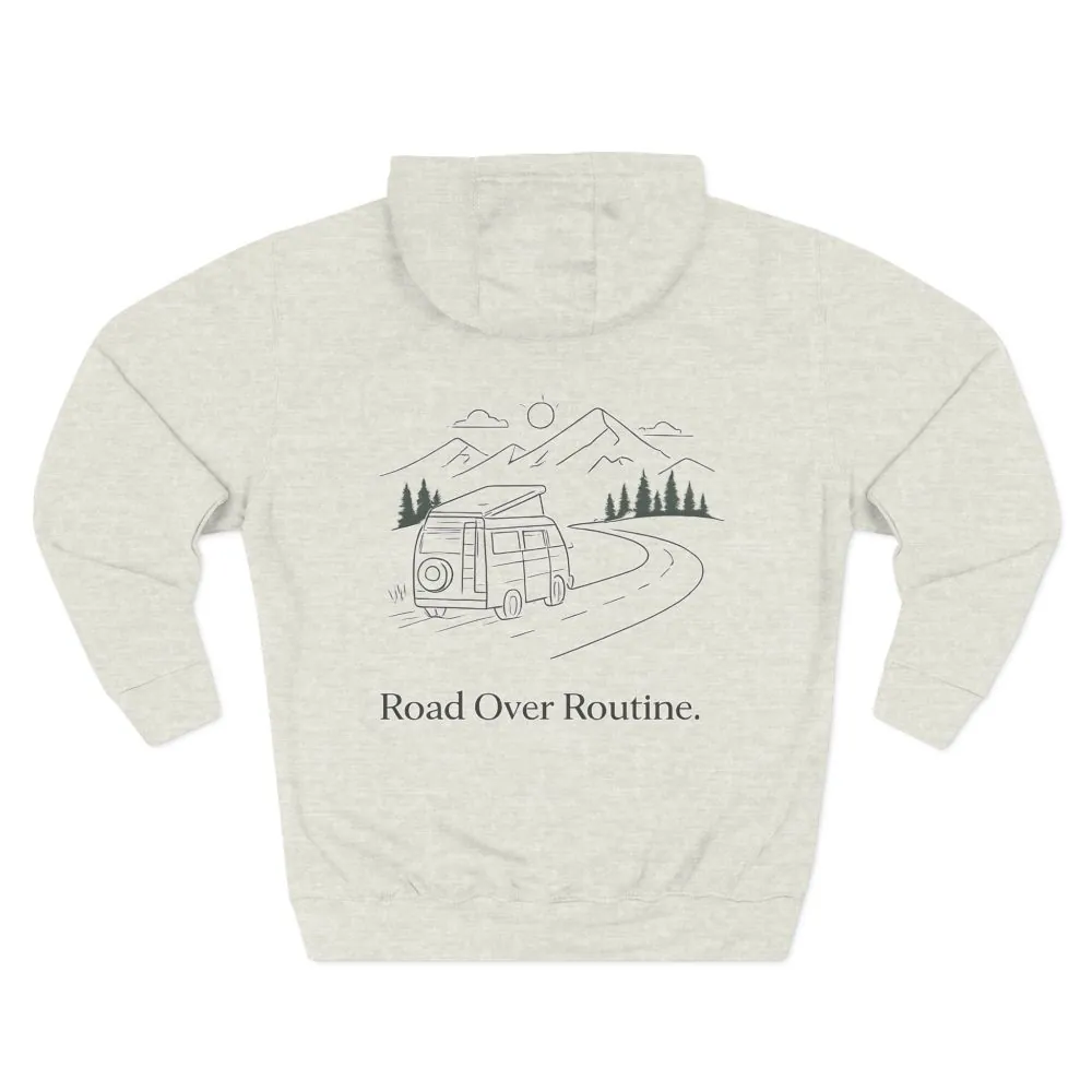 8139815933575828886_2048.jpeg Three-Panel Fleece Hoodie - "Road Over Routine" Design Minimal-Line