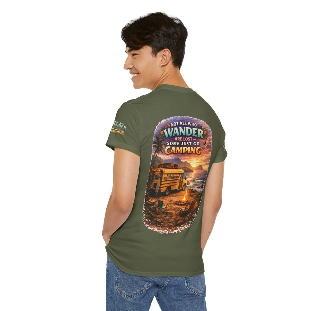Unisex Heavy Cotton Tee — "Not All Who Wander Are Lost" Design Scenic-Line