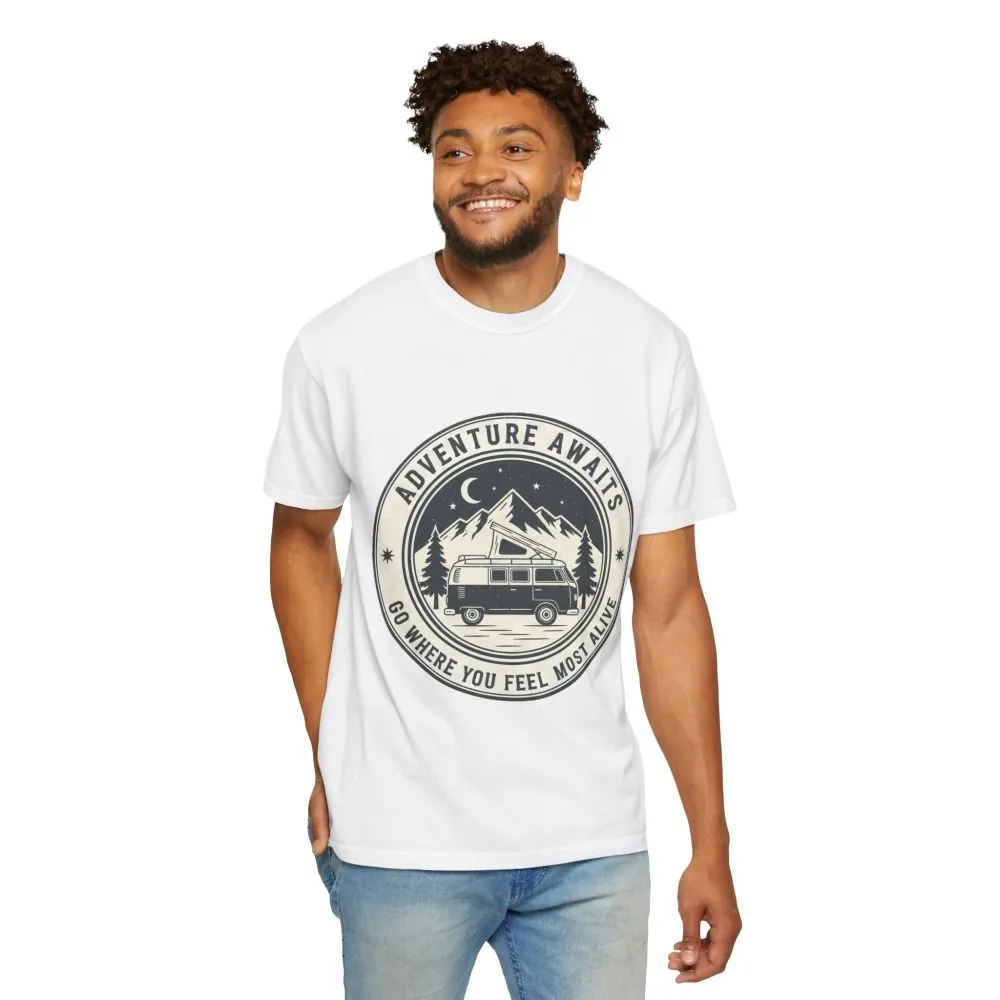 T-Shirt — "Adventure Awaits-Go Where You Feel Most Alive" (Front + Back Printed) Outdoor Travel Tee