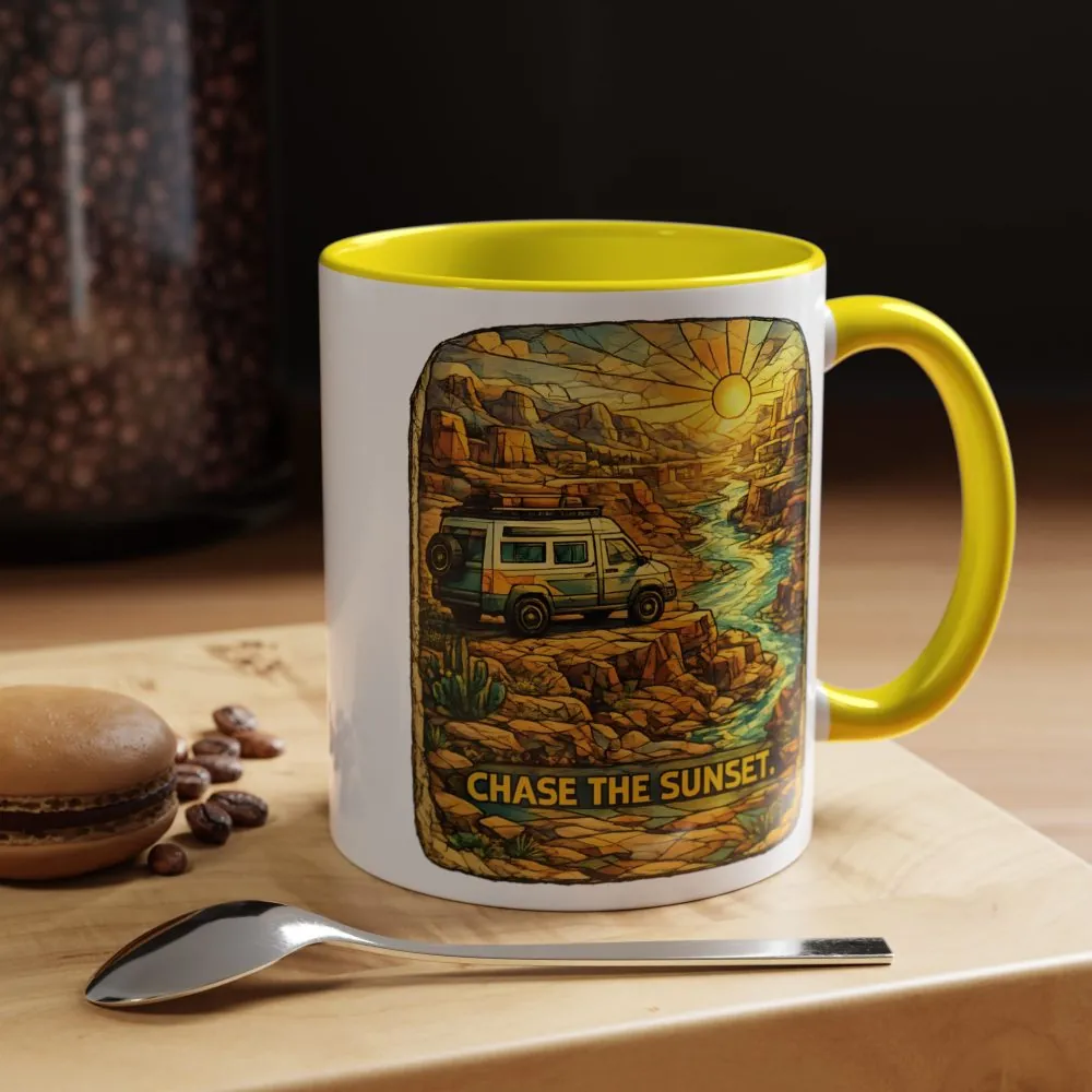 Accent Coffee Mug (11, 15oz) — "Chase The Sunset" Design Cubic-Line