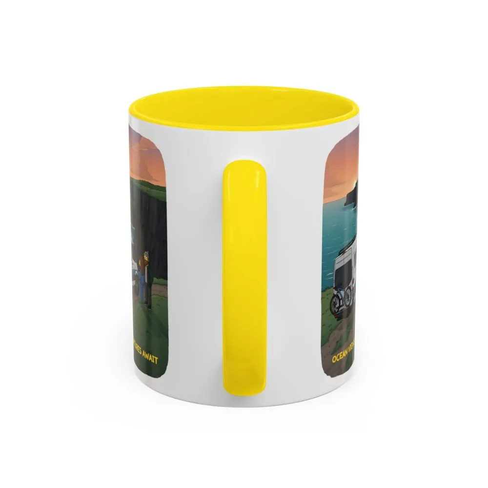 Accent Coffee Mug (11, 15oz) — "Ocean Views-Adventures Awaits" Design Sitcom-Line