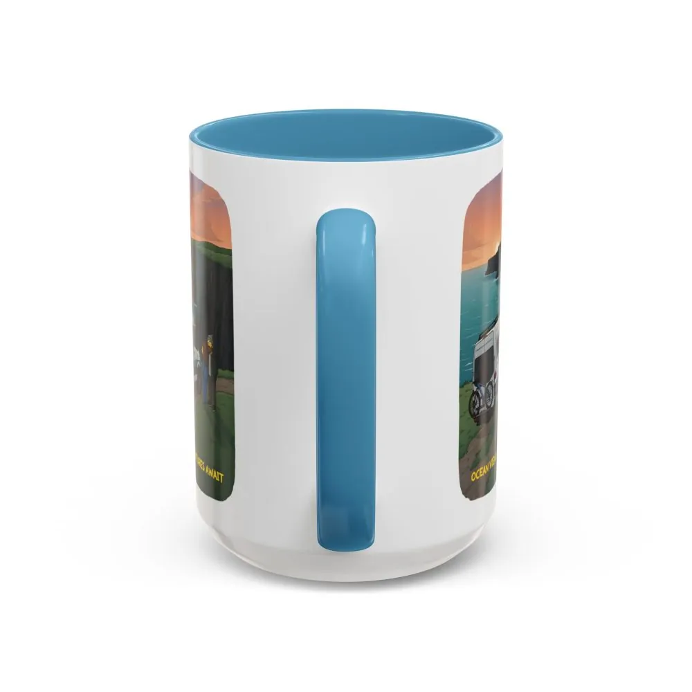 Accent Coffee Mug (11, 15oz) — "Ocean Views-Adventures Awaits" Design Sitcom-Line
