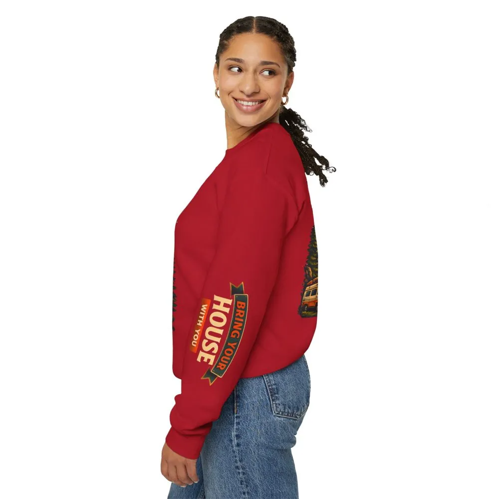 Unisex Heavy Blend™ Crewneck Sweatshirt — "Live Is A Journey-Bring Your House With You" Design Scenic-Line