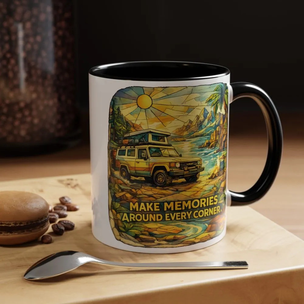 Accent Coffee Mug (11, 15oz) — "Make Memories Around Every Corner" Design Cubic-Line