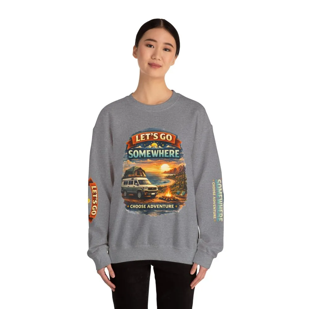 Unisex Heavy Blend™ Crewneck Sweatshirt — "Lets Go Somewhere" Design Scenic-Line