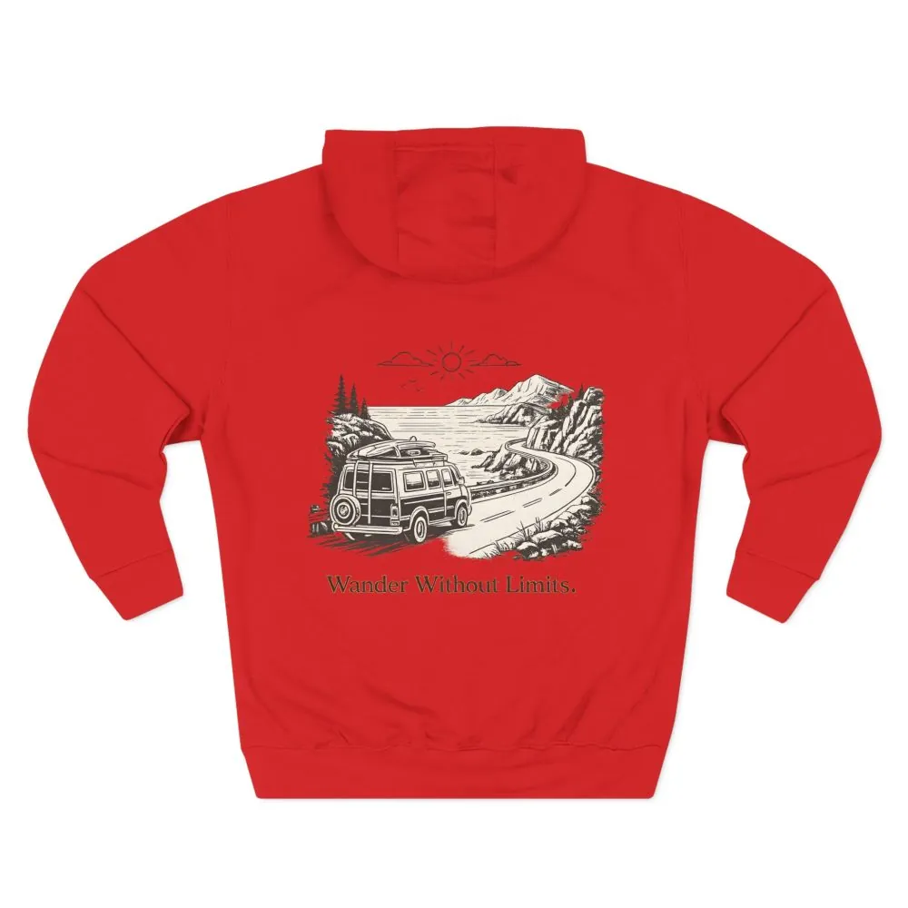 8189069655668450394_2048.jpeg Three-Panel Fleece Hoodie - "Wander Without Limits" Design Minimal-Line