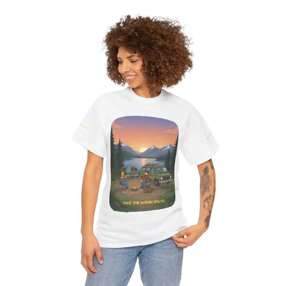 Unisex Heavy Cotton Tee — "Take The Scenic Route" Design Sitcom-Line