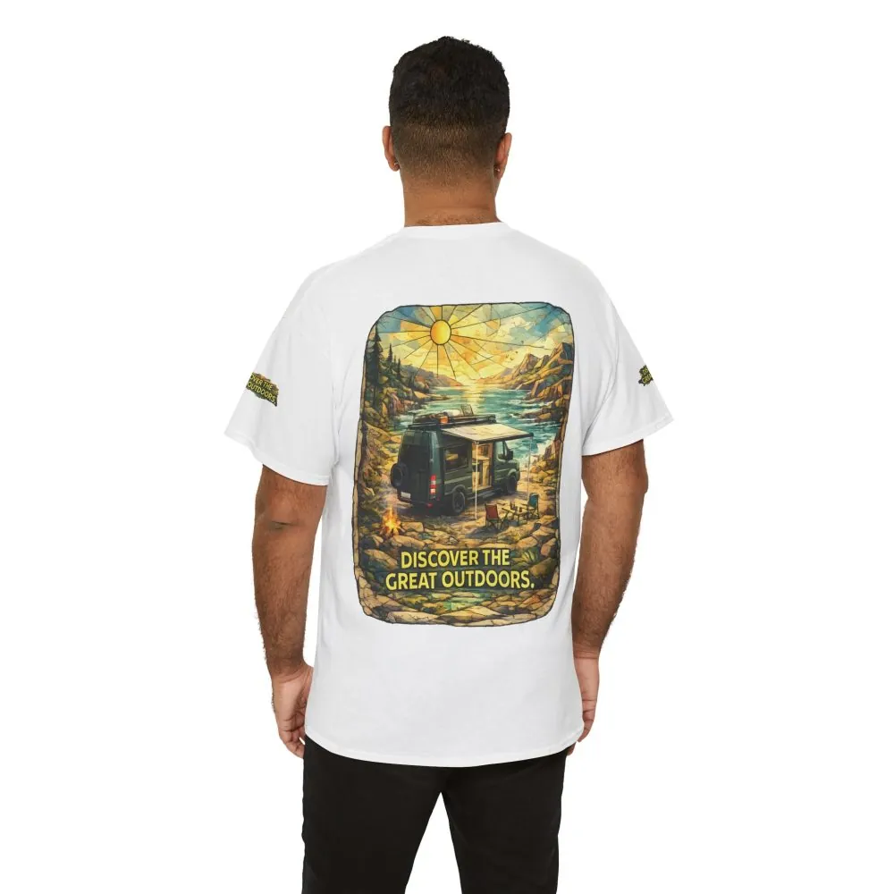 Unisex Heavy Cotton Tee — "Discover The Great Outdoors" Design Cubic-Line