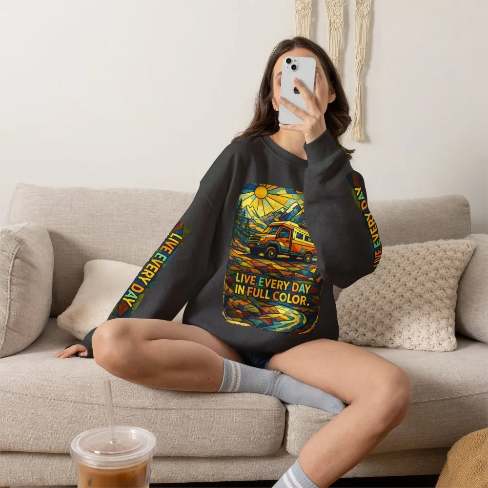 Unisex Heavy Blend™ Crewneck Sweatshirt — "Live Every Day InFull Color" Design Cubic-Line