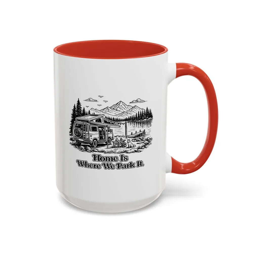Accent Coffee Mug (11, 15oz) — "Home Is Where You Park It" Design Minimal-Line