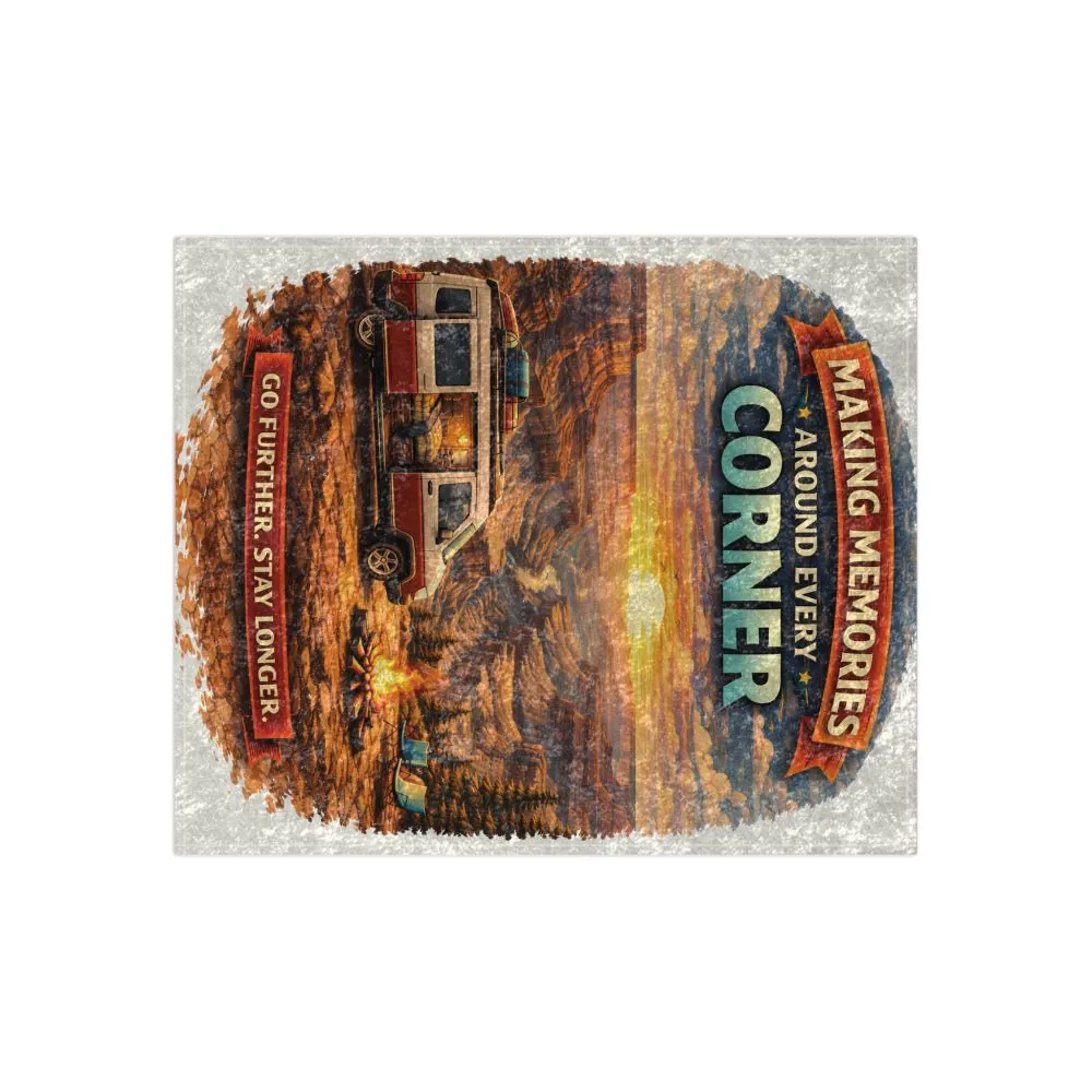 Crushed Velvet Blanket —"Making Memories Around Every Corner" Design Scenic-Line (Campervan)