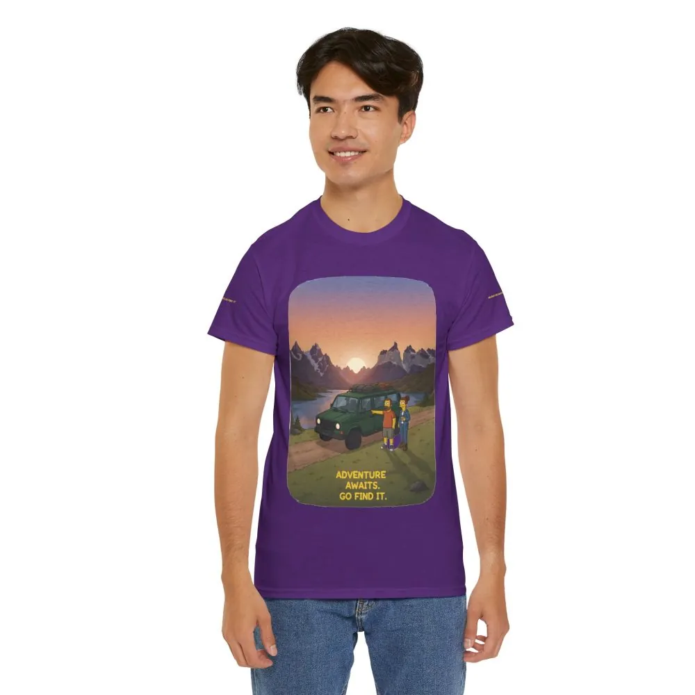 Unisex Heavy Cotton Tee — "Adventure Awaits-Go Find It" Design Sitcom-Line
