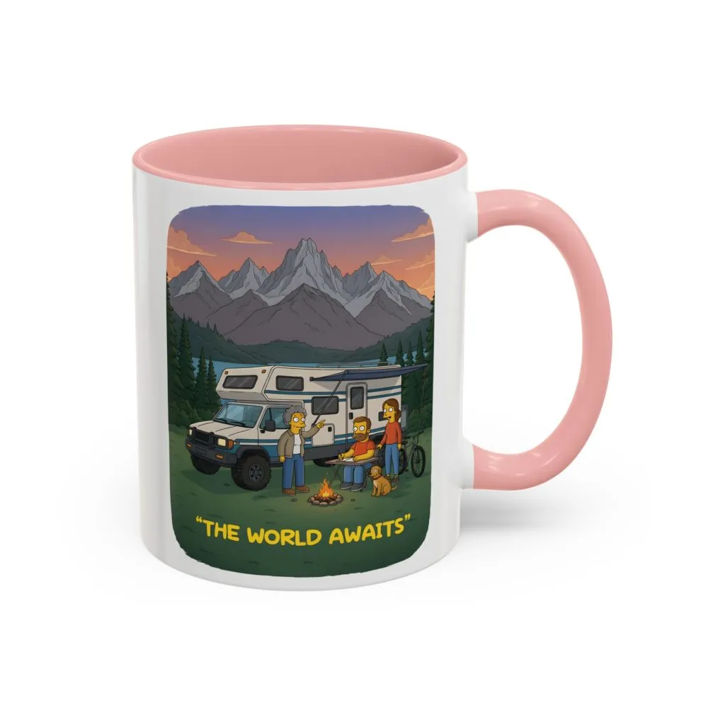 Accent Coffee Mug (11, 15oz) — "The World Awaits" Design Sitcom-Line