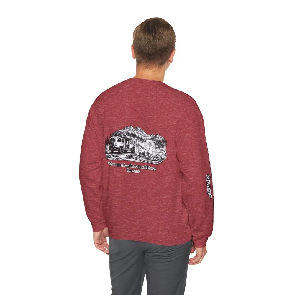 8212665887119729206_2048.jpeg Unisex Heavy Blend™ Crewneck Sweatshirt — "Adventure Awaits Around Every Corner" Design Minimal-Line