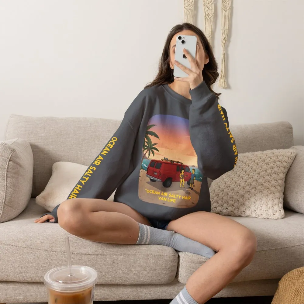8215609997402928604_2048.jpeg Unisex Heavy Blend™ Crewneck Sweatshirt — "Ocean Air Salty Hair Van Life" Design Sitcom-Line
