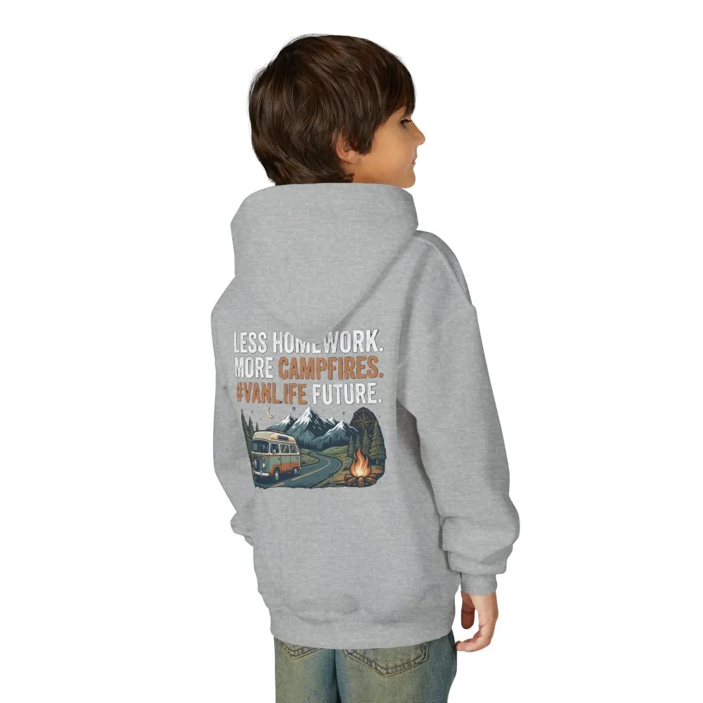 Youth Hoodie(Gildan) – Less Worry, More Campfires #VanLife Adventure Pullover
