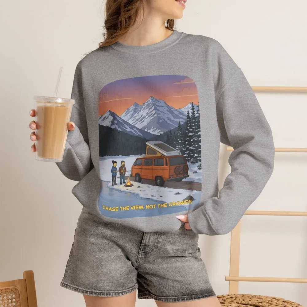 Unisex Heavy Blend™ Crewneck Sweatshirt — "Chase The Views-Not The Crowds"" Design Sitcom-Line