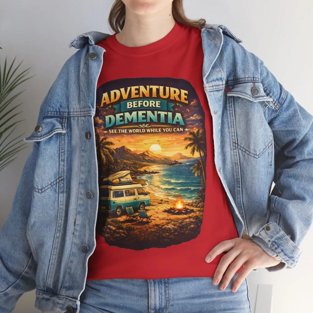 Unisex Heavy Cotton Tee — "Adventure Before Dementia" Design Scenic-Line