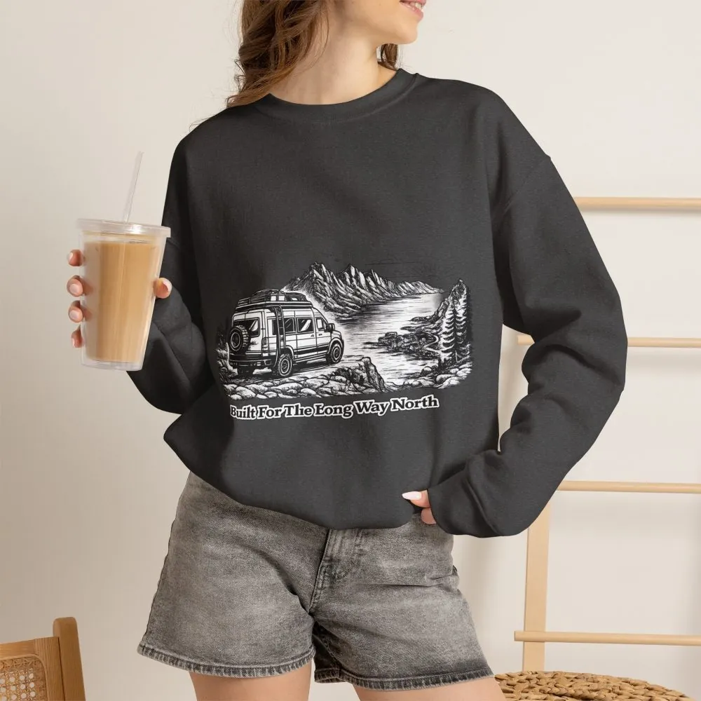 Unisex Heavy Blend™ Crewneck Sweatshirt — "Built For The Long Way North" Design Minimal-Line
