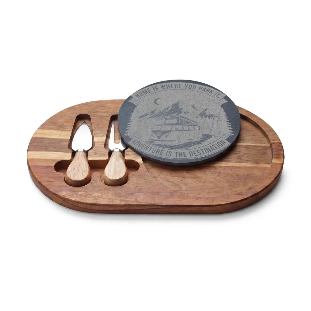 Engraved Charcuterie Board - "Home Is Where You Park It-Adventure is the destination" (4 Variants Available)
