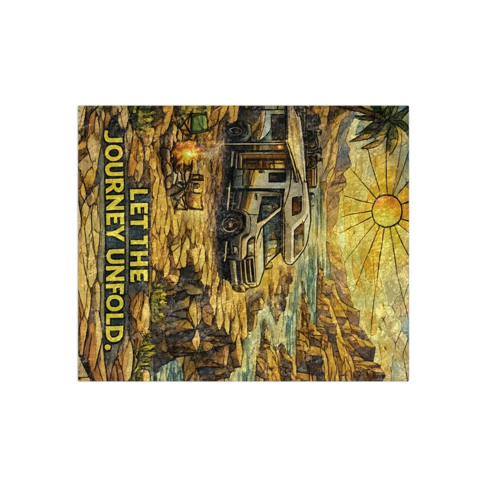 Crushed Velvet Blanket —"Let The Journey Unfold" Design Cubic-Line (Campervan)