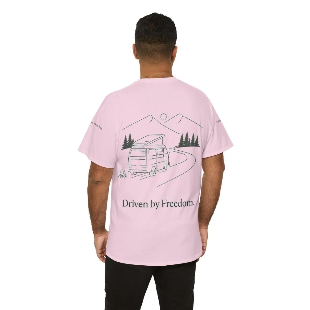 Unisex Heavy Cotton Tee — "Driven By Freedom" Design Minimal-Line