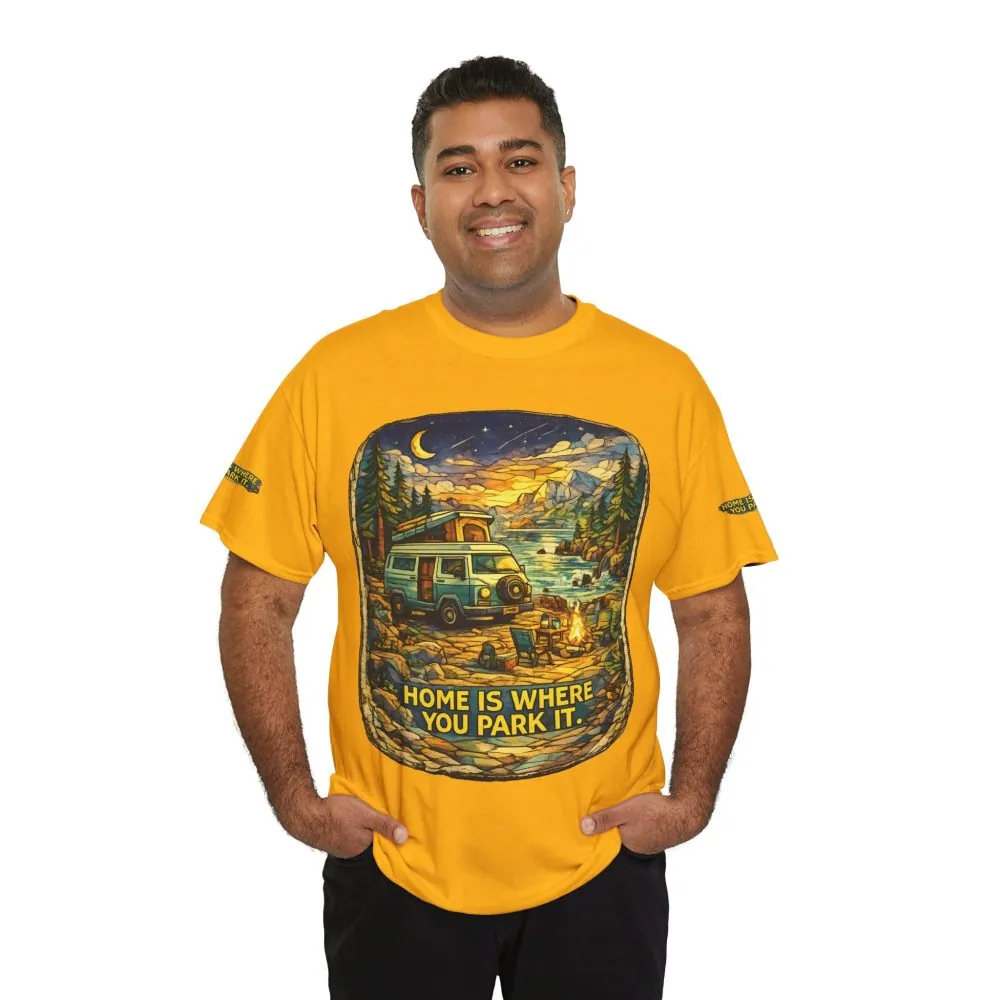 Unisex Heavy Cotton Tee — "Home Is Where You Park It" Design Cubic-Line