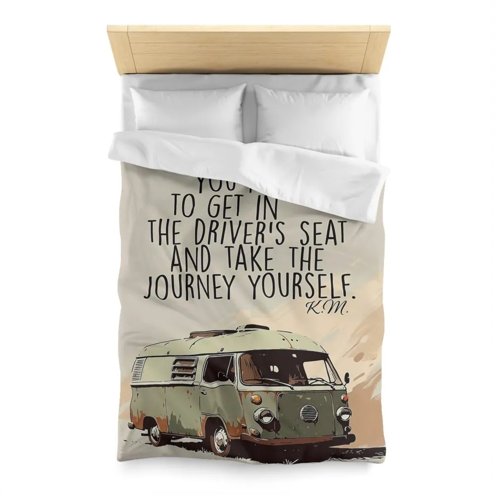 Duvet Cover — 'Take the Journey Yourself' Vintage Camper Quote Bedding