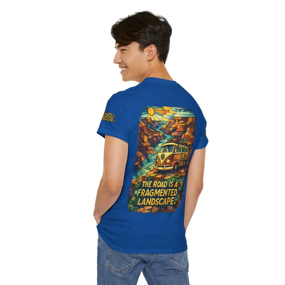 Unisex Heavy Cotton Tee — "The Road Is A Fragmented Landscape" Design Cubic-Line