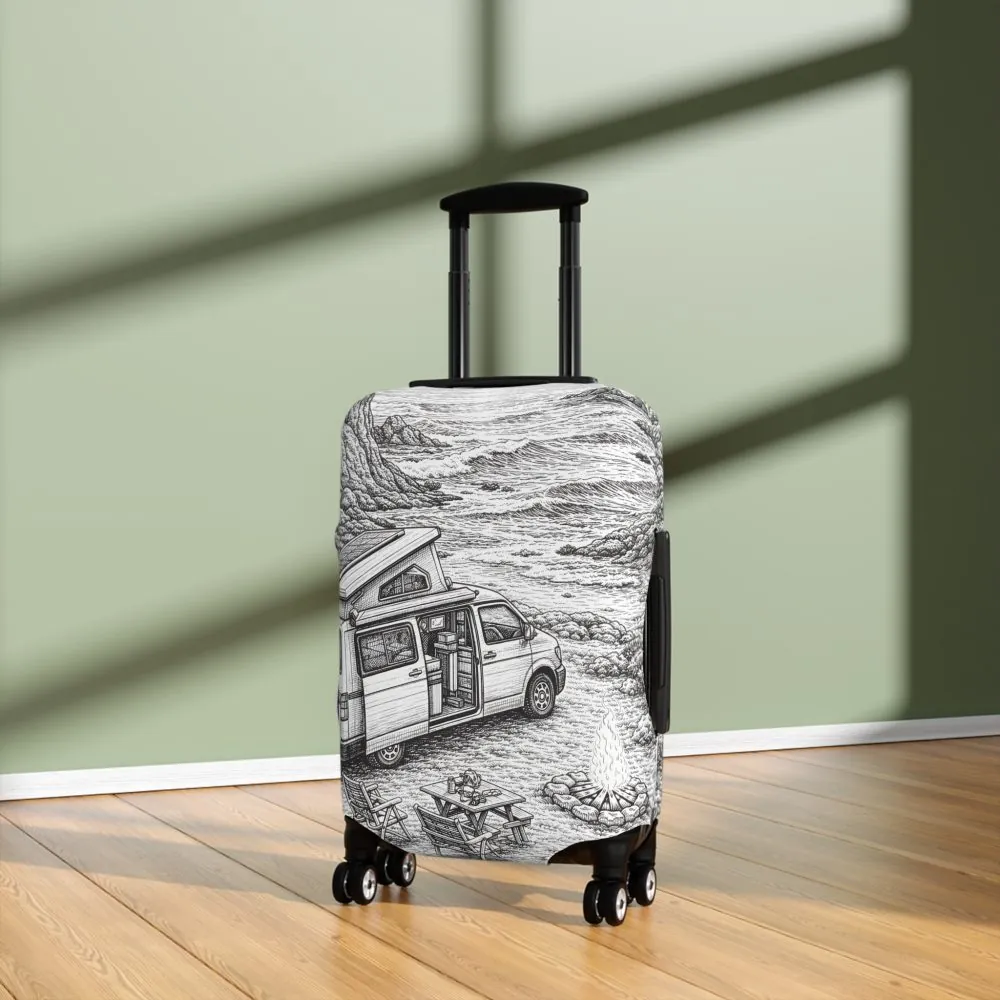 Luggage Cover — Adventure Camper Sketch Travel Suitcase