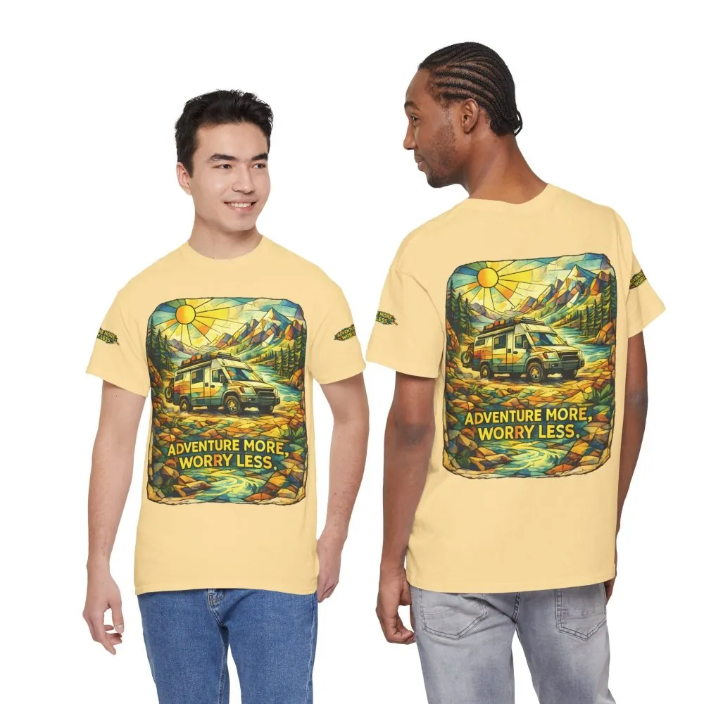 Unisex Heavy Cotton Tee — "Adventure More Worry Less" Design Cubic-Line