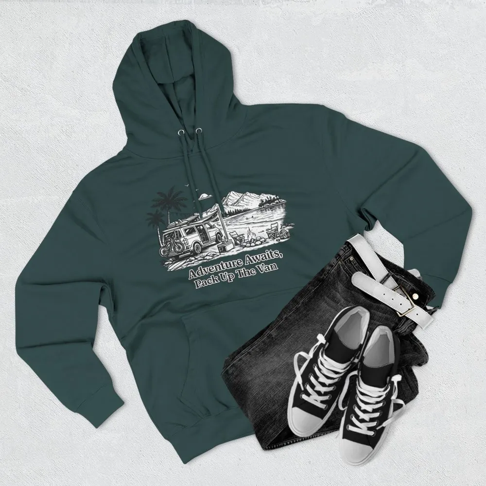 Three-Panel Fleece Hoodie - "Adventure Awaits,Pack Up The Van" Design Minimal-Line