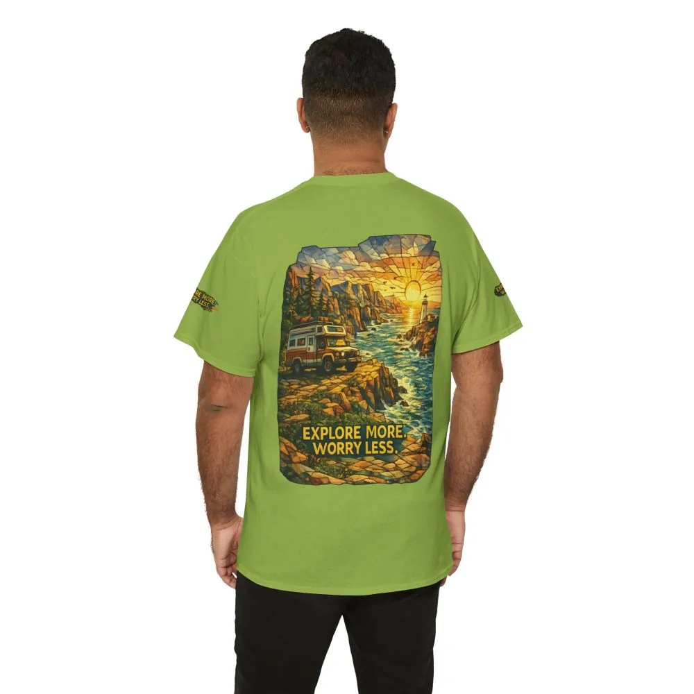 8253548319535481874_2048.jpeg Unisex Heavy Cotton Tee — "Explore More Worry Less" Design Cubic-Line