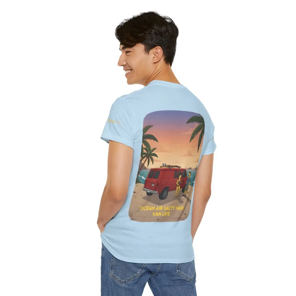 Unisex Heavy Cotton Tee — "Ocean Air Salty Hair Van Life" Design Sitcom-Line