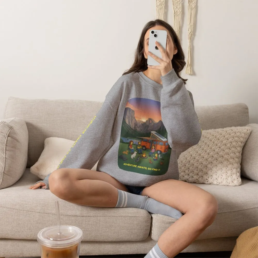 Unisex Heavy Blend™ Crewneck Sweatshirt — "Adventure Awaits-Go Find It"" Design Sitcom-Line