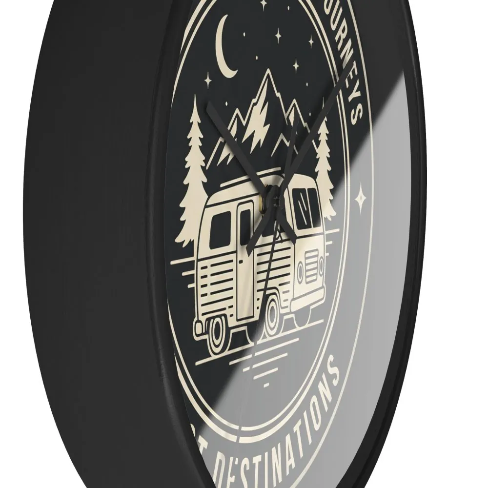 8281495621343387918_2048.jpeg Wall Clock — "ROAD WHERE MADE FOR JOURNEYS-NOT DESTINATIONS" Camper Van Mountain Travel Timepiece