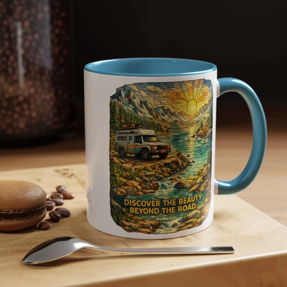 8289786381202818351_2048.jpeg Accent Coffee Mug (11, 15oz) — "Discover The Bieuty Beyond The Road" Design Cubic-Line