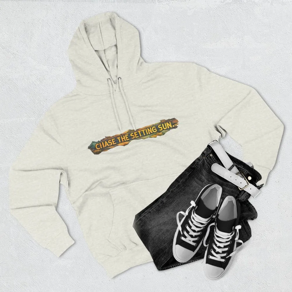 Three-Panel Fleece Hoodie - "Chase The Settings Sun" Design Cubic-Line