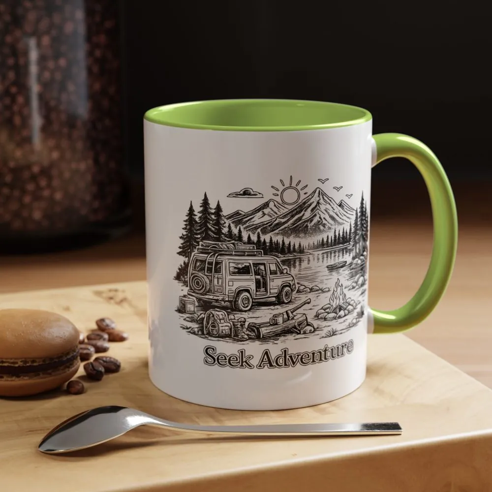 Accent Coffee Mug (11, 15oz) — "Seek Adventure" Design Minimal-Line