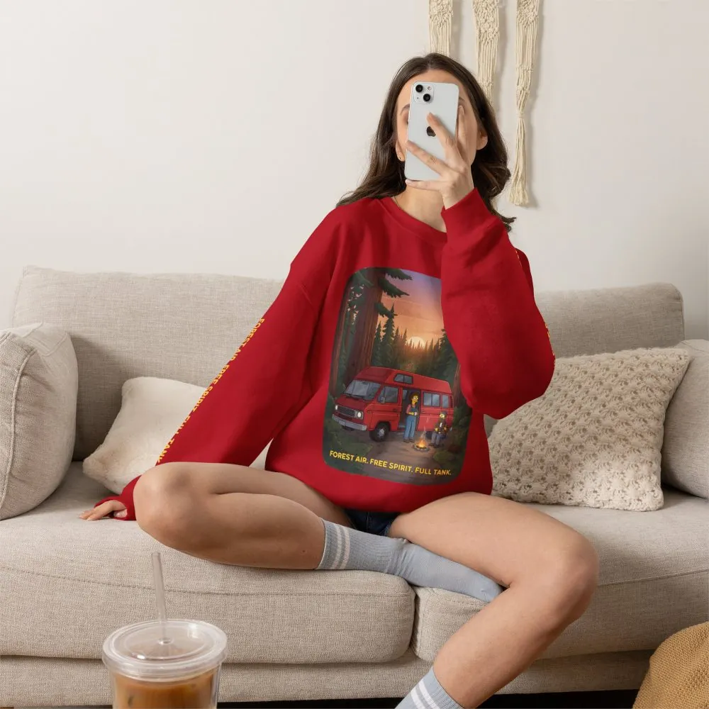 Unisex Heavy Blend™ Crewneck Sweatshirt — "Forest Air Free Spirit Full Tank" Design Sitcom-Line