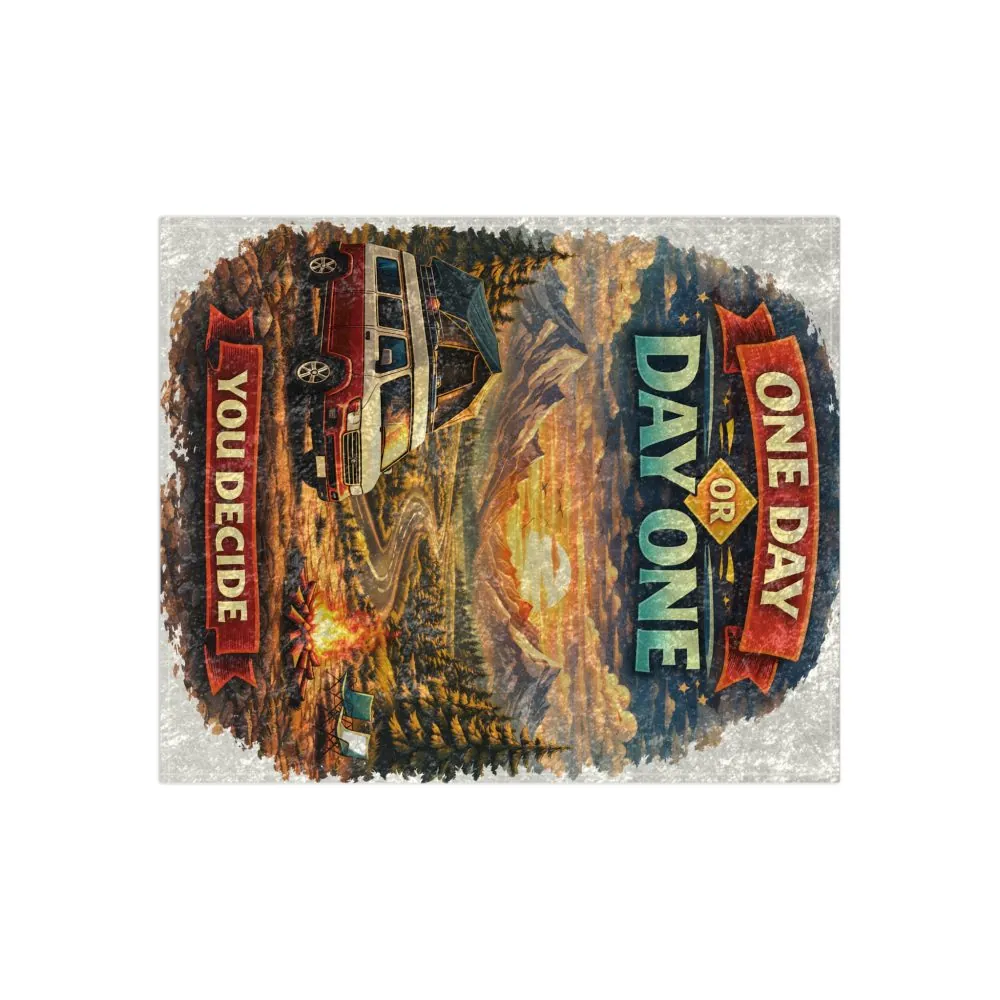 Crushed Velvet Blanket —"One Day Or Day One" Design Scenic-Line (Campervan)