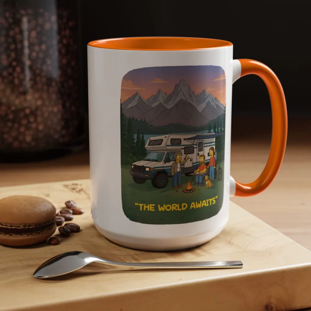 Accent Coffee Mug (11, 15oz) — "The World Awaits" Design Sitcom-Line