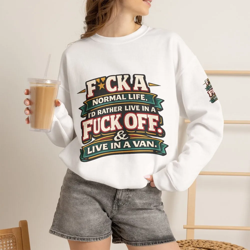 Unisex Heavy Blend™ Crewneck Sweatshirt — "Fuck A Normal Life" Design F**K-Line