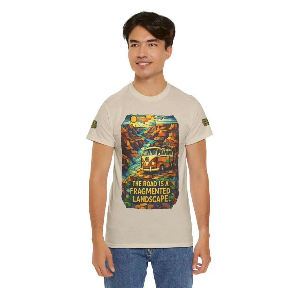 Unisex Heavy Cotton Tee — "The Road Is A Fragmented Landscape" Design Cubic-Line